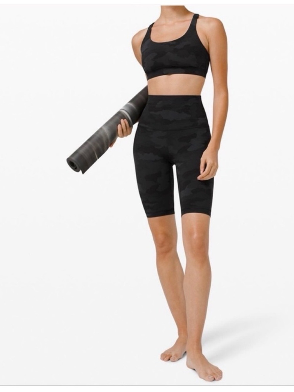 Lululemon Align Black Gray Camo 10" Bike Shorts- 8